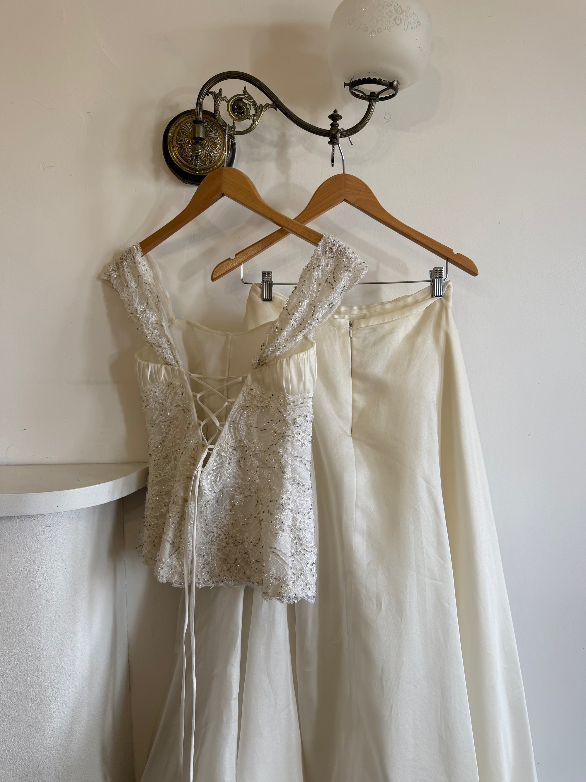 Vintage 90s Italian Two Piece Diamante and Organza Bridal Set