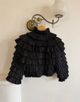 Vintage 90s Accordion Ruffle Frill Cropped Bolero Noir