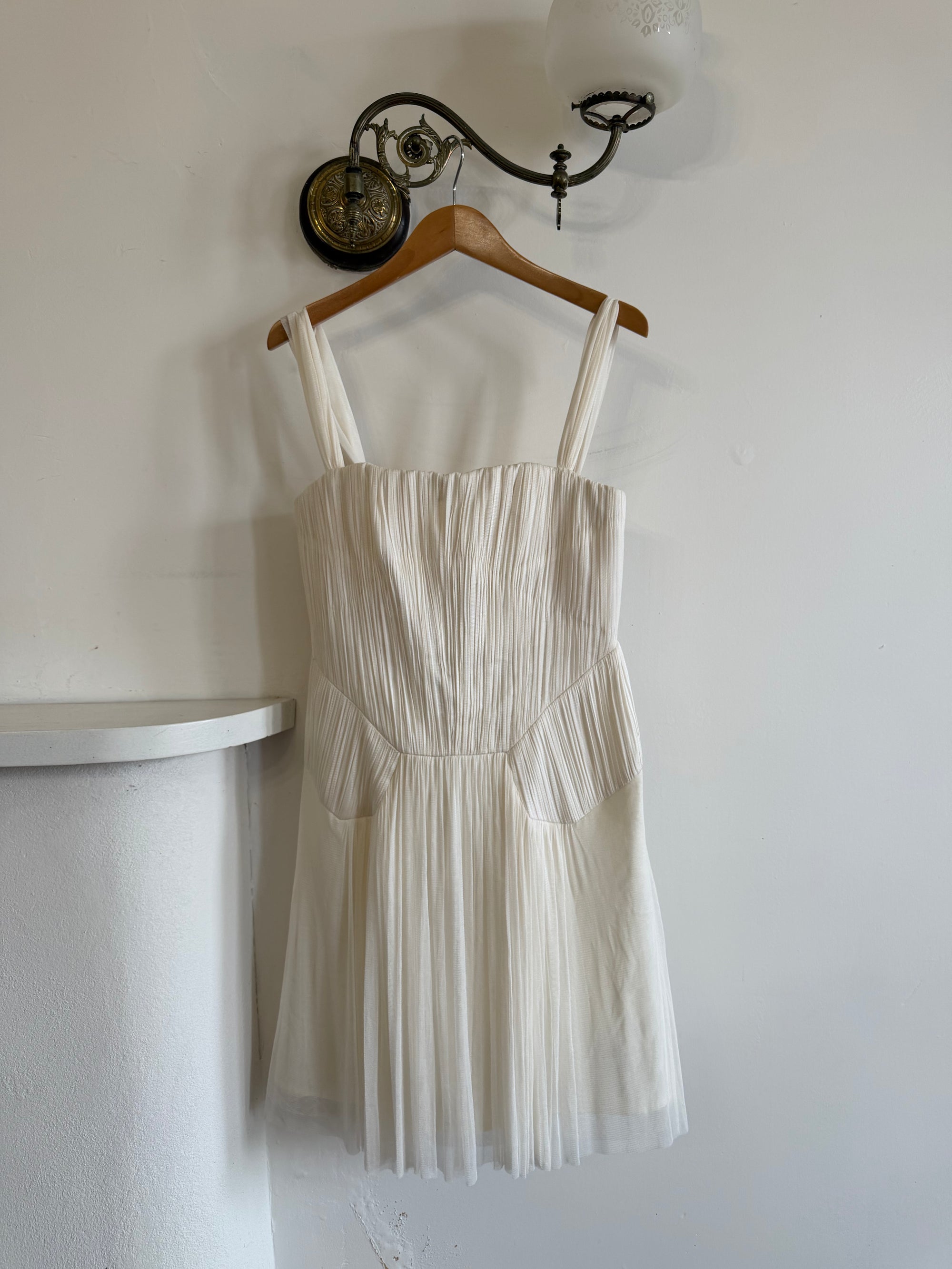 Vintage 90s Lisa Ho Deadstock Silk Gathered Mini Dress Ivory