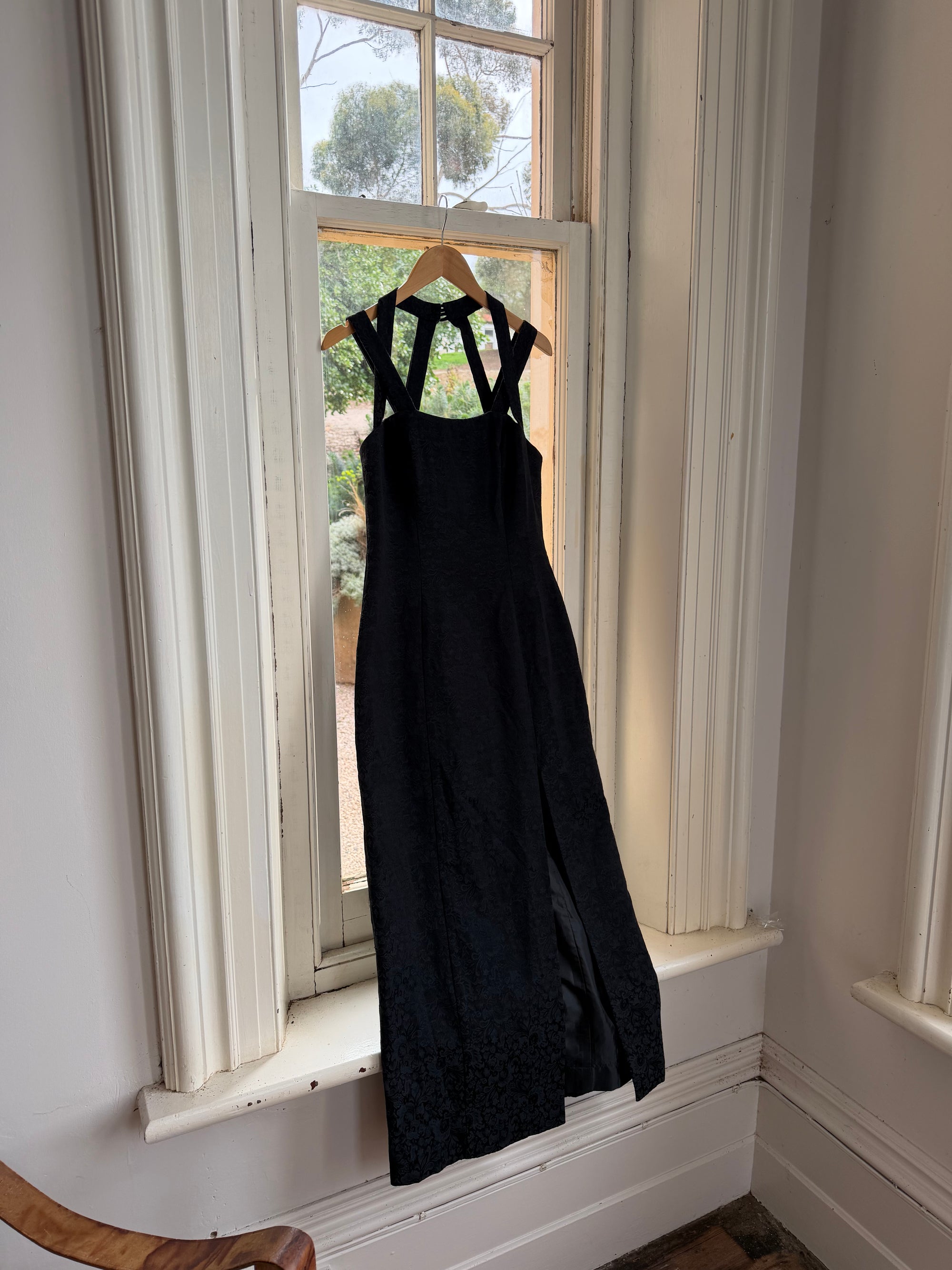 Vintage 90s Jacquard Noir Double Strap Maxi Dress