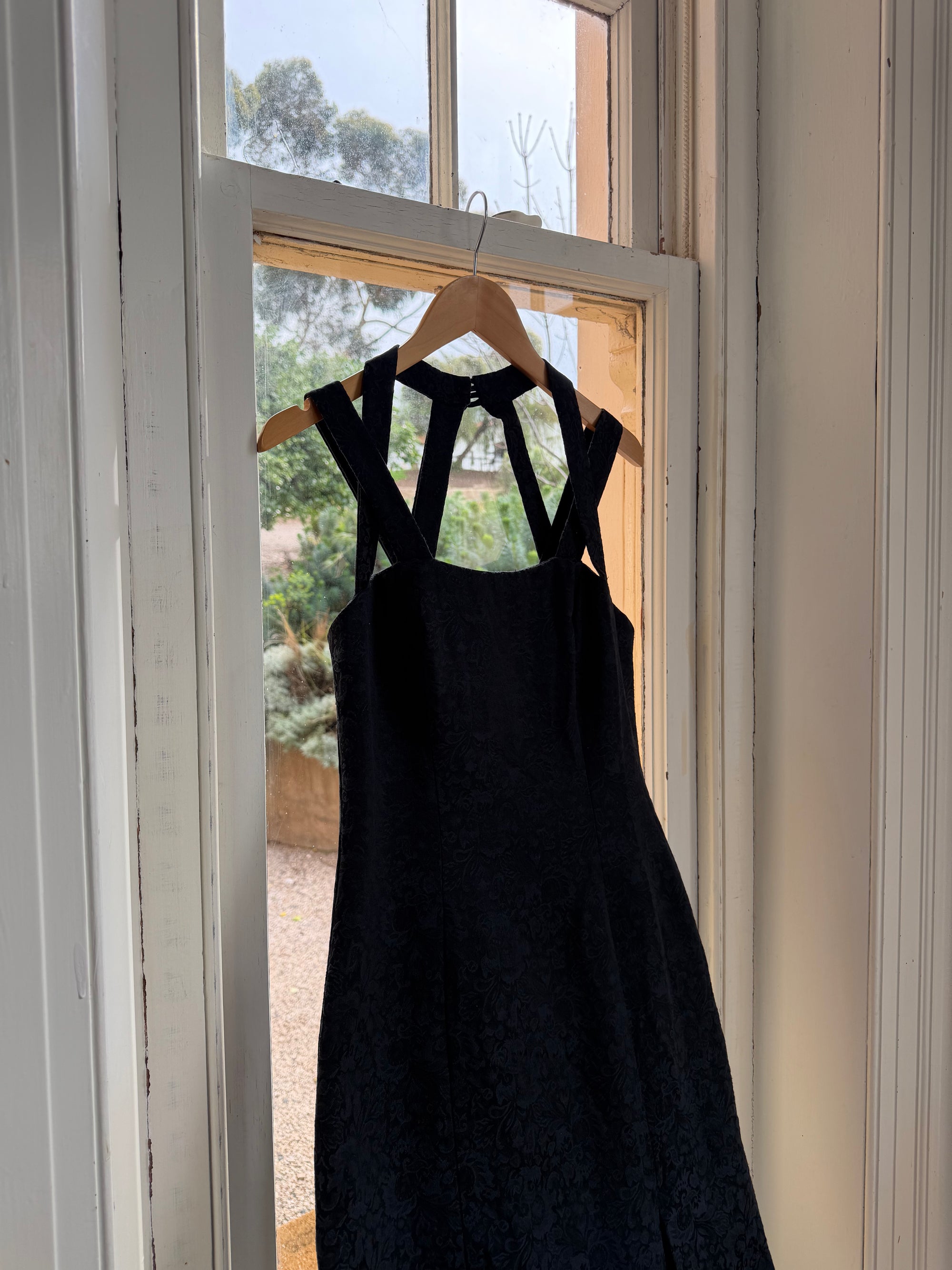 Vintage 90s Jacquard Noir Double Strap Maxi Dress