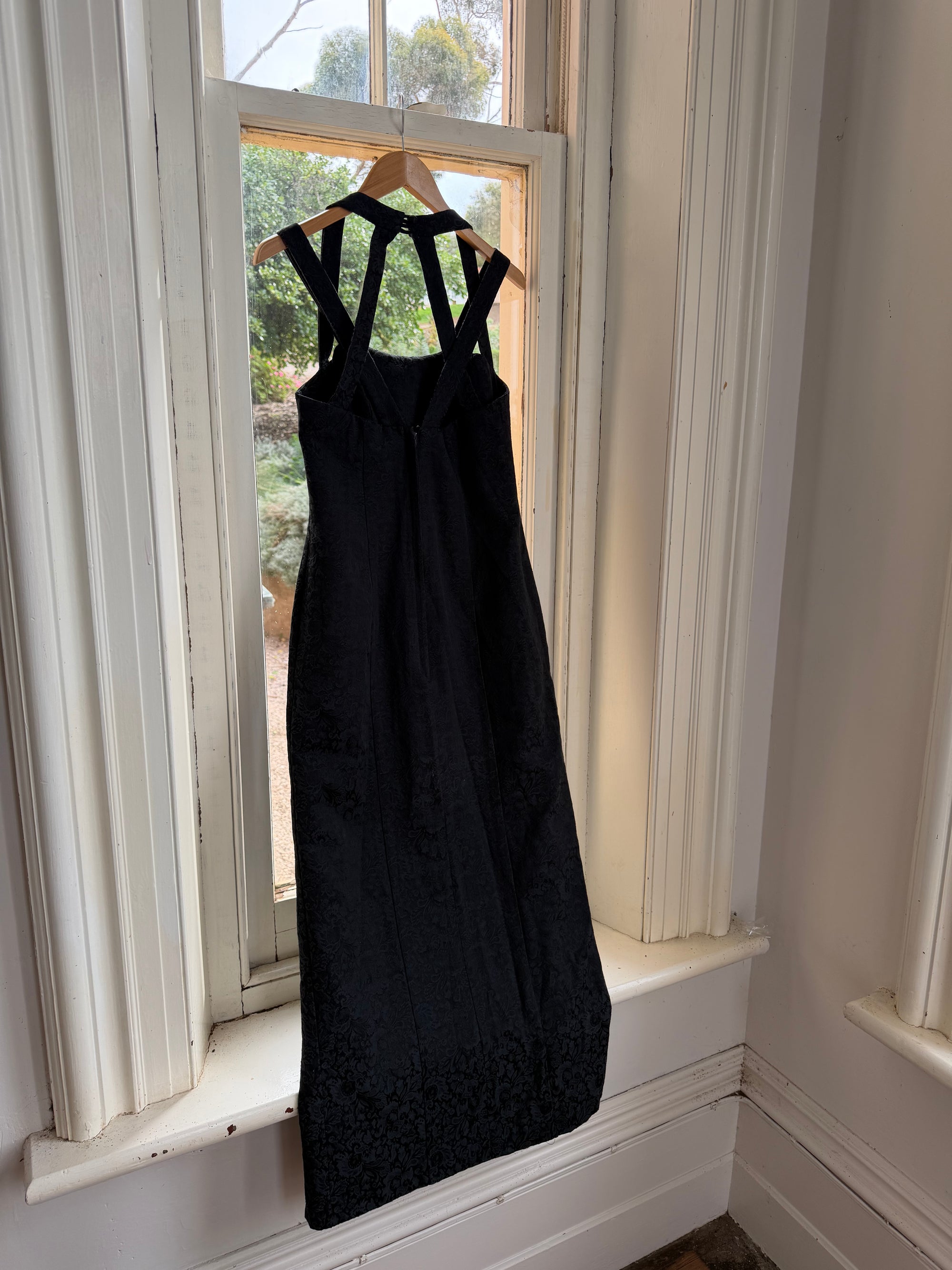 Vintage 90s Jacquard Noir Double Strap Maxi Dress