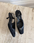Vintage 90s Prada Black Nylon Leather Slingback Heels