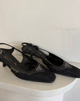 Vintage 90s Prada Black Nylon Leather Slingback Heels