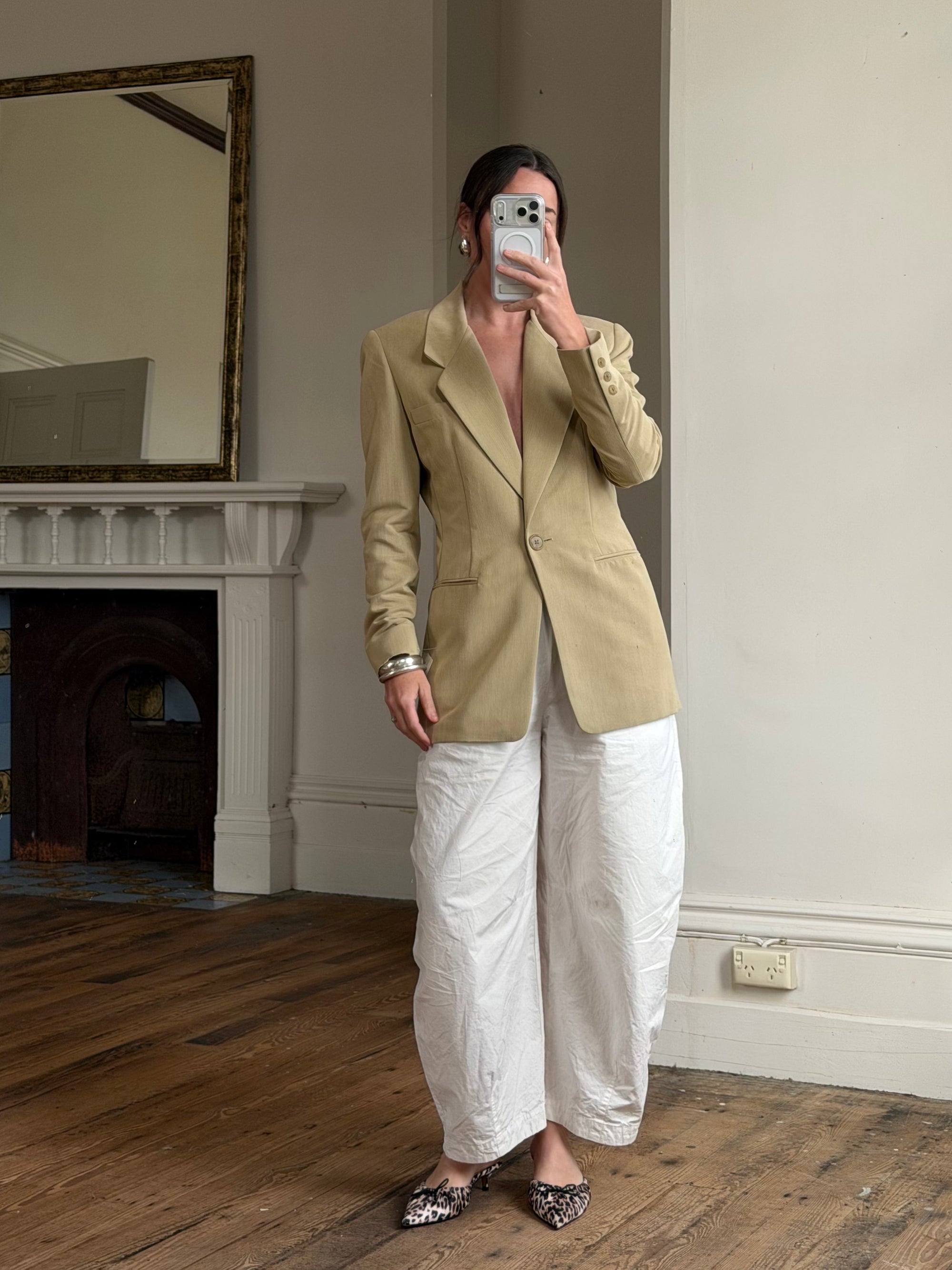 Vintage 90s Tailored Camel Longline Blazer