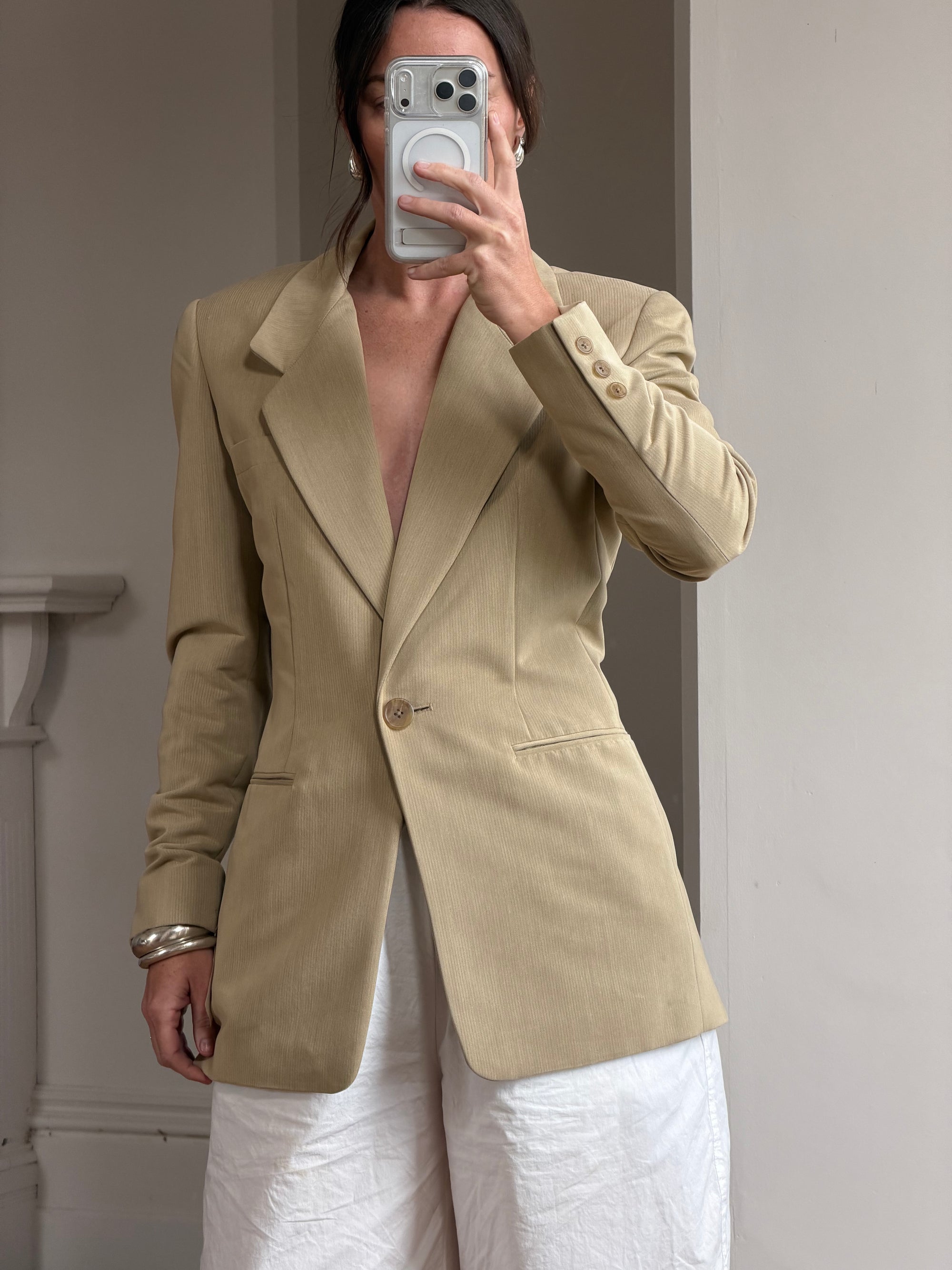 Vintage 90s Tailored Camel Longline Blazer