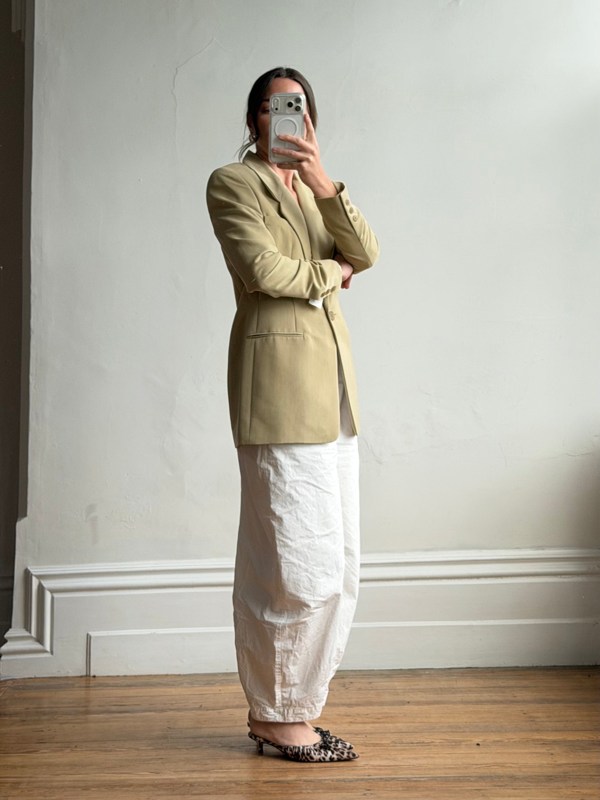 Vintage 90s Tailored Camel Longline Blazer
