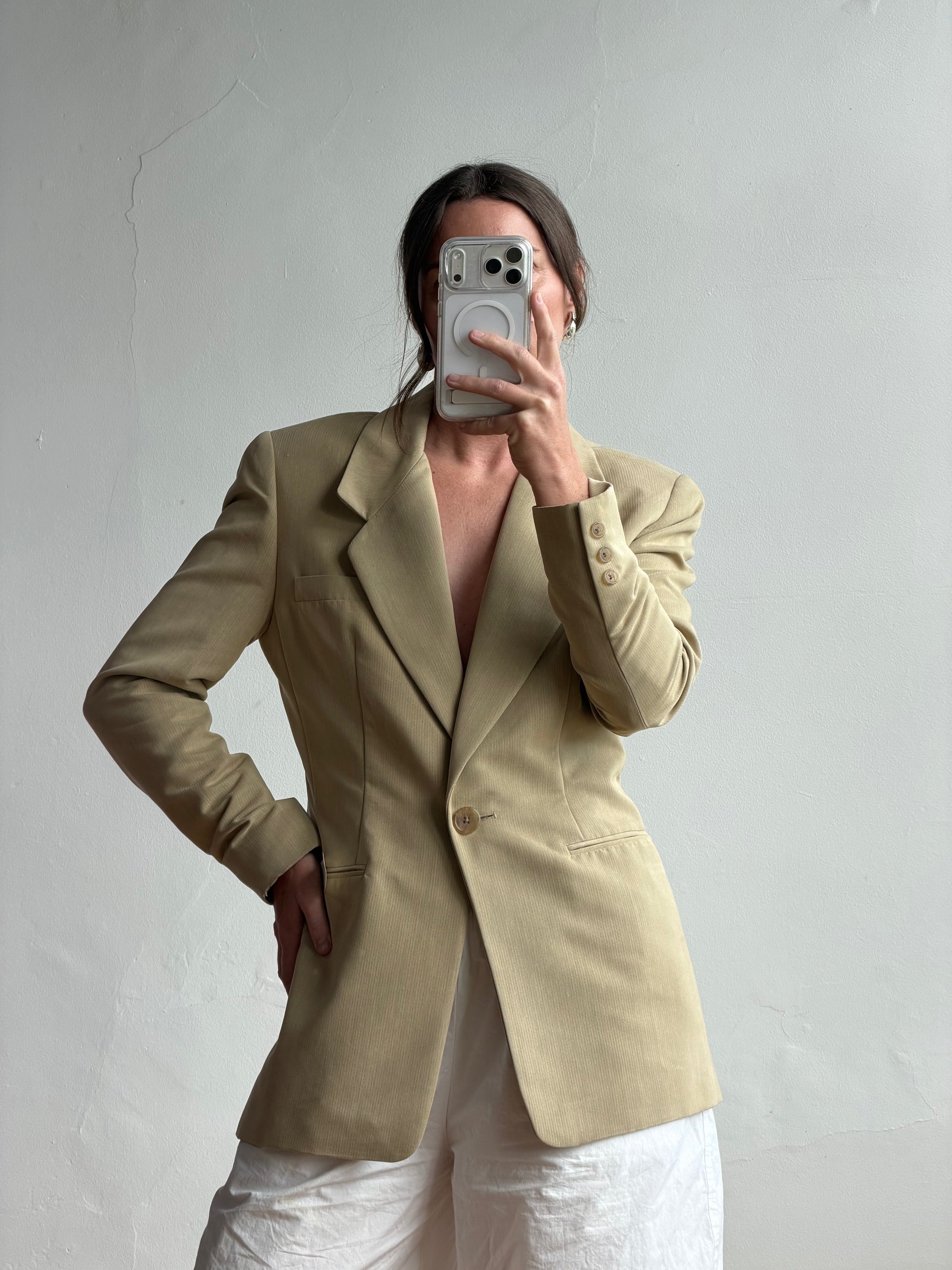 Vintage 90s Tailored Camel Longline Blazer