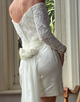 Vintage Off Shoulder Lace Satin Bridal Mini with Train