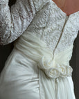 Vintage Off Shoulder Lace Satin Bridal Mini with Train