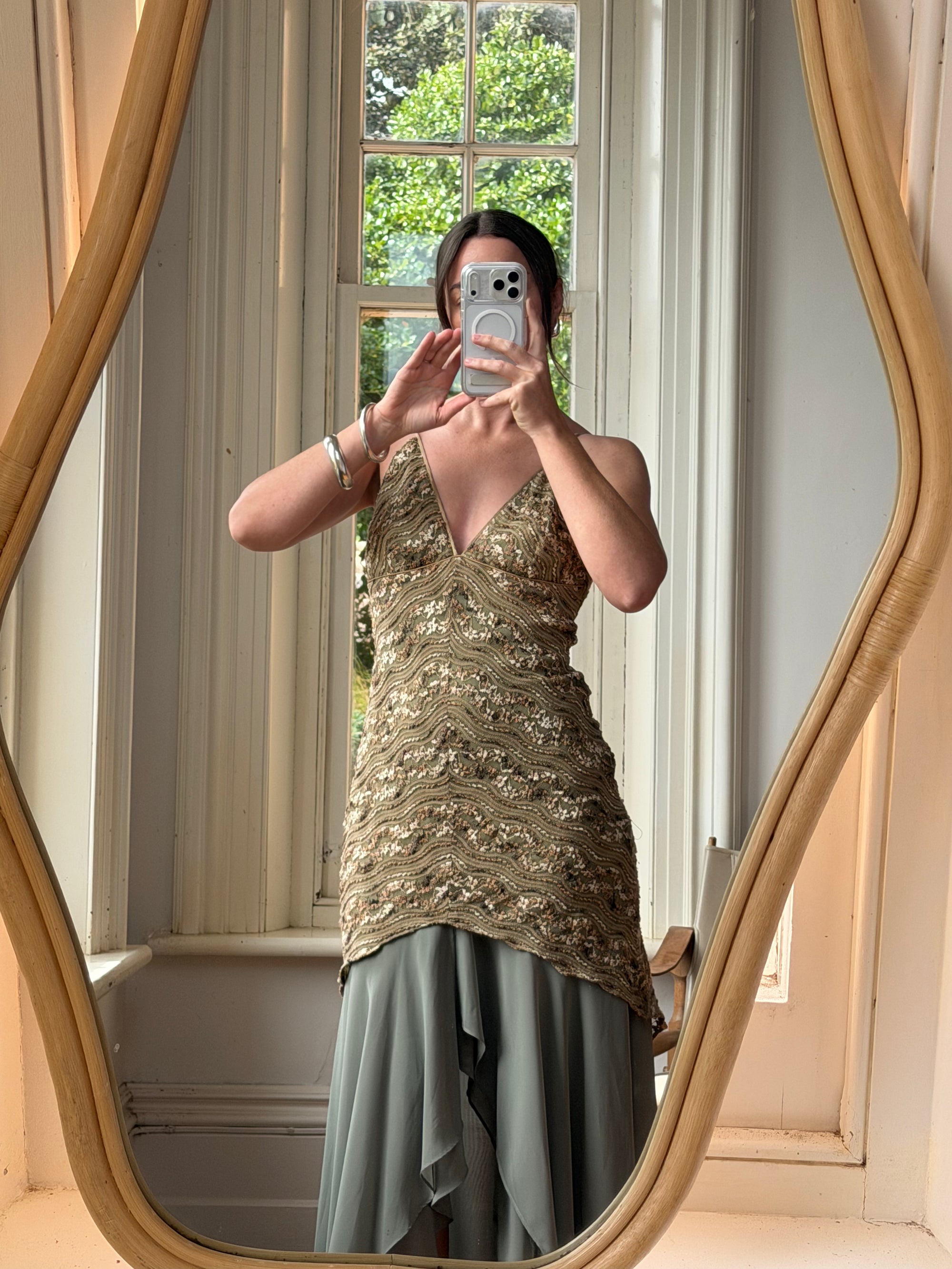 Vintage 90s Olive Lace Slip Dress