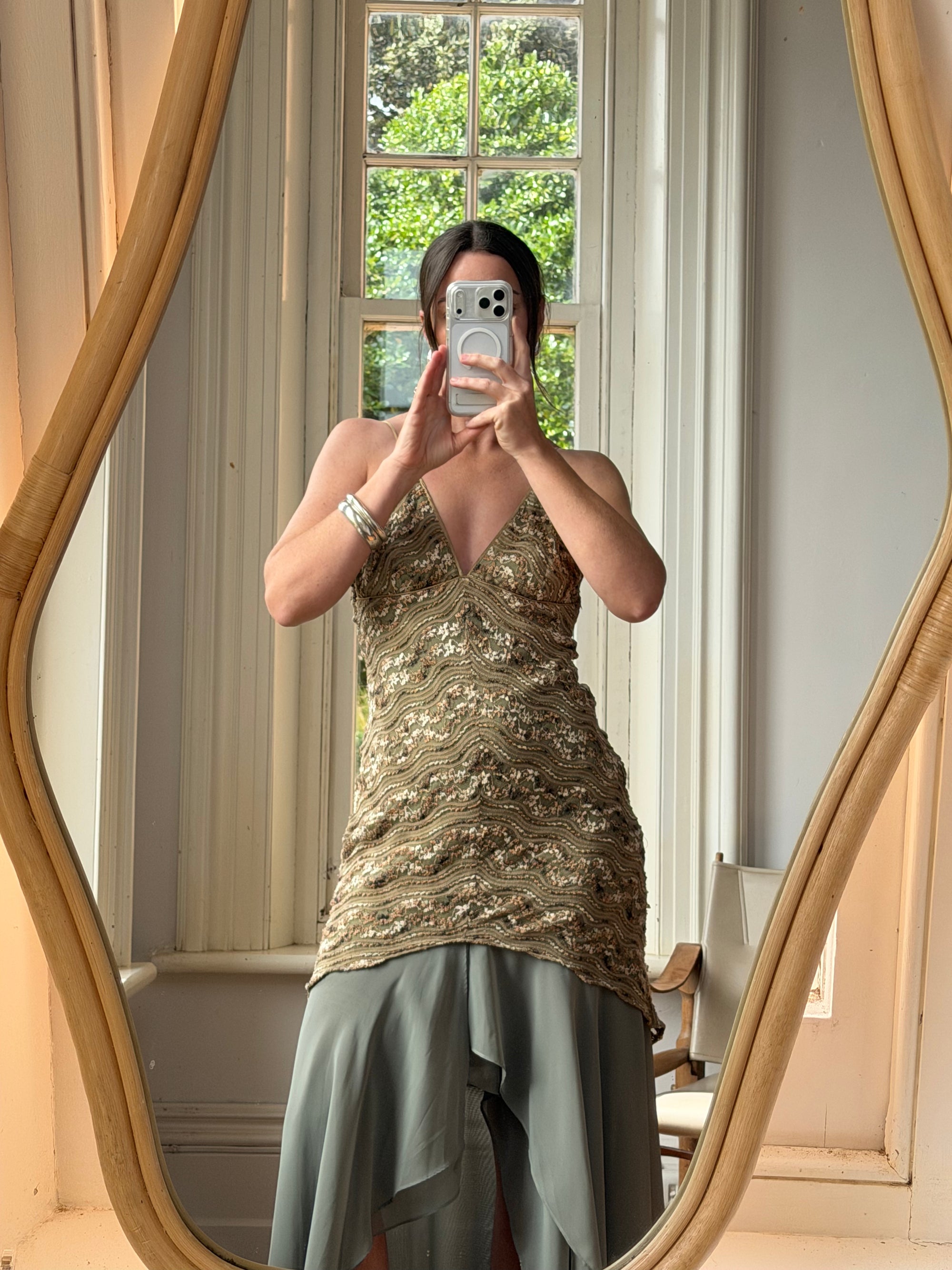 Vintage 90s Olive Lace Slip Dress
