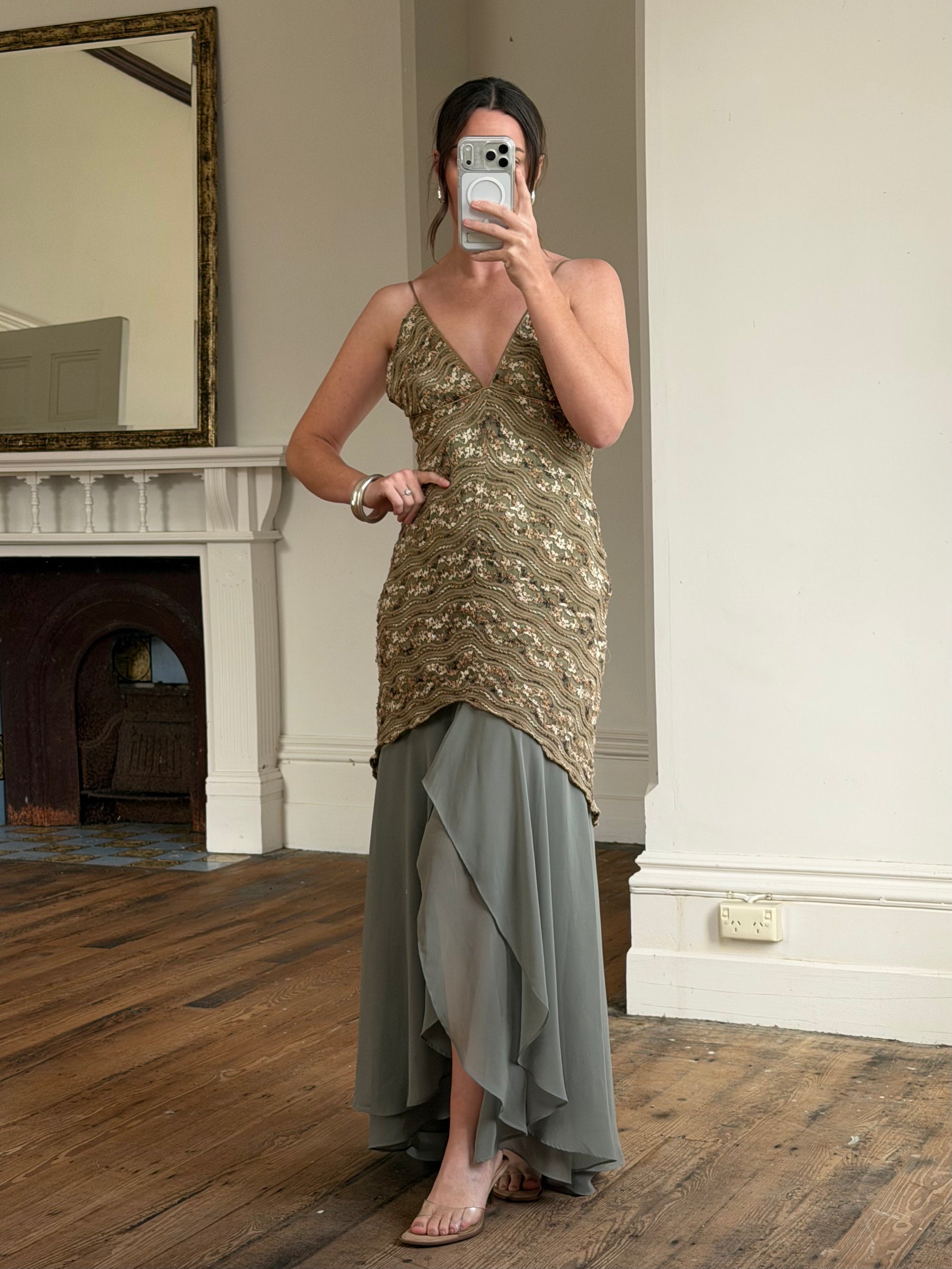 Vintage 90s Olive Lace Slip Dress