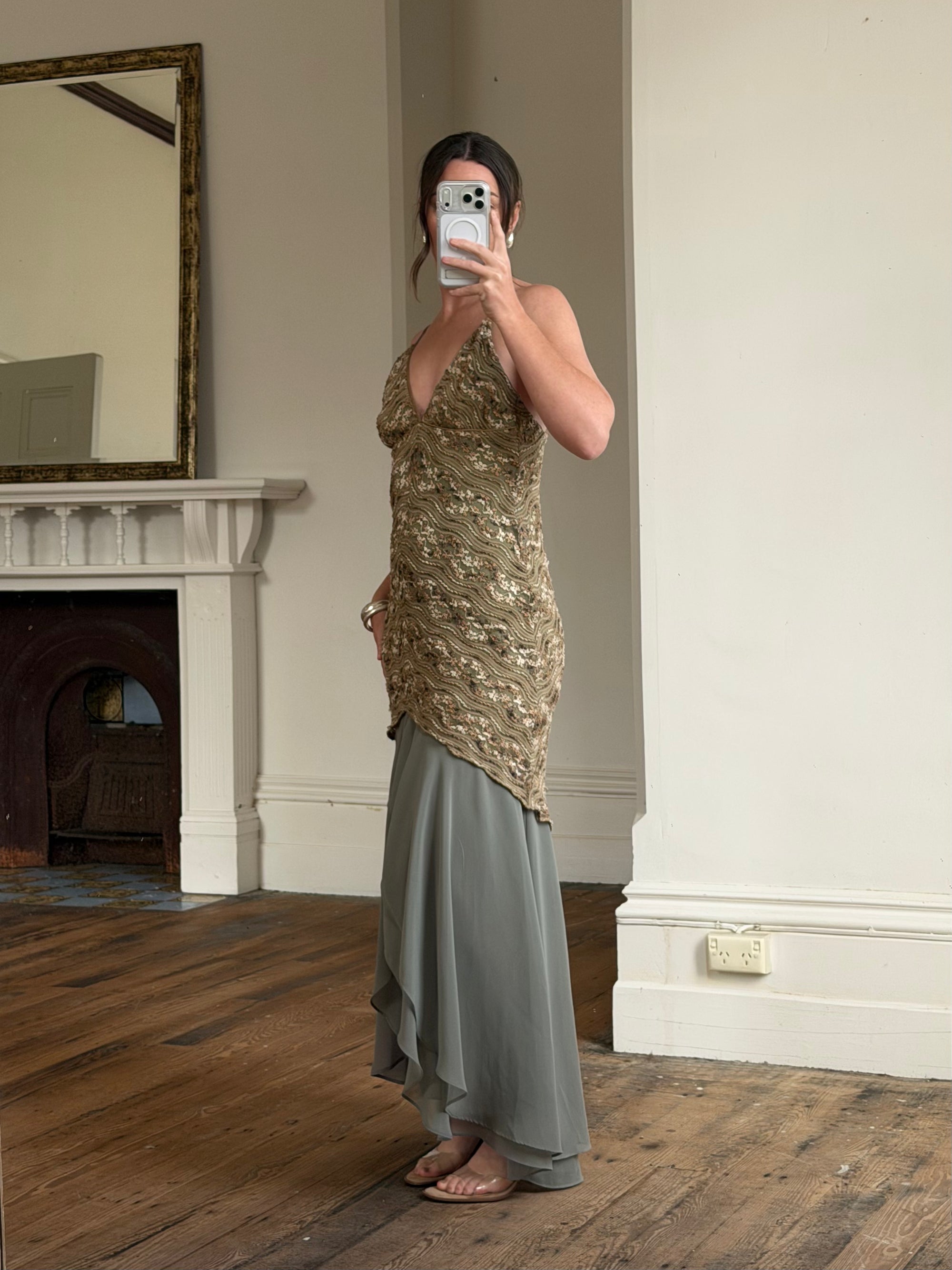 Vintage 90s Olive Lace Slip Dress