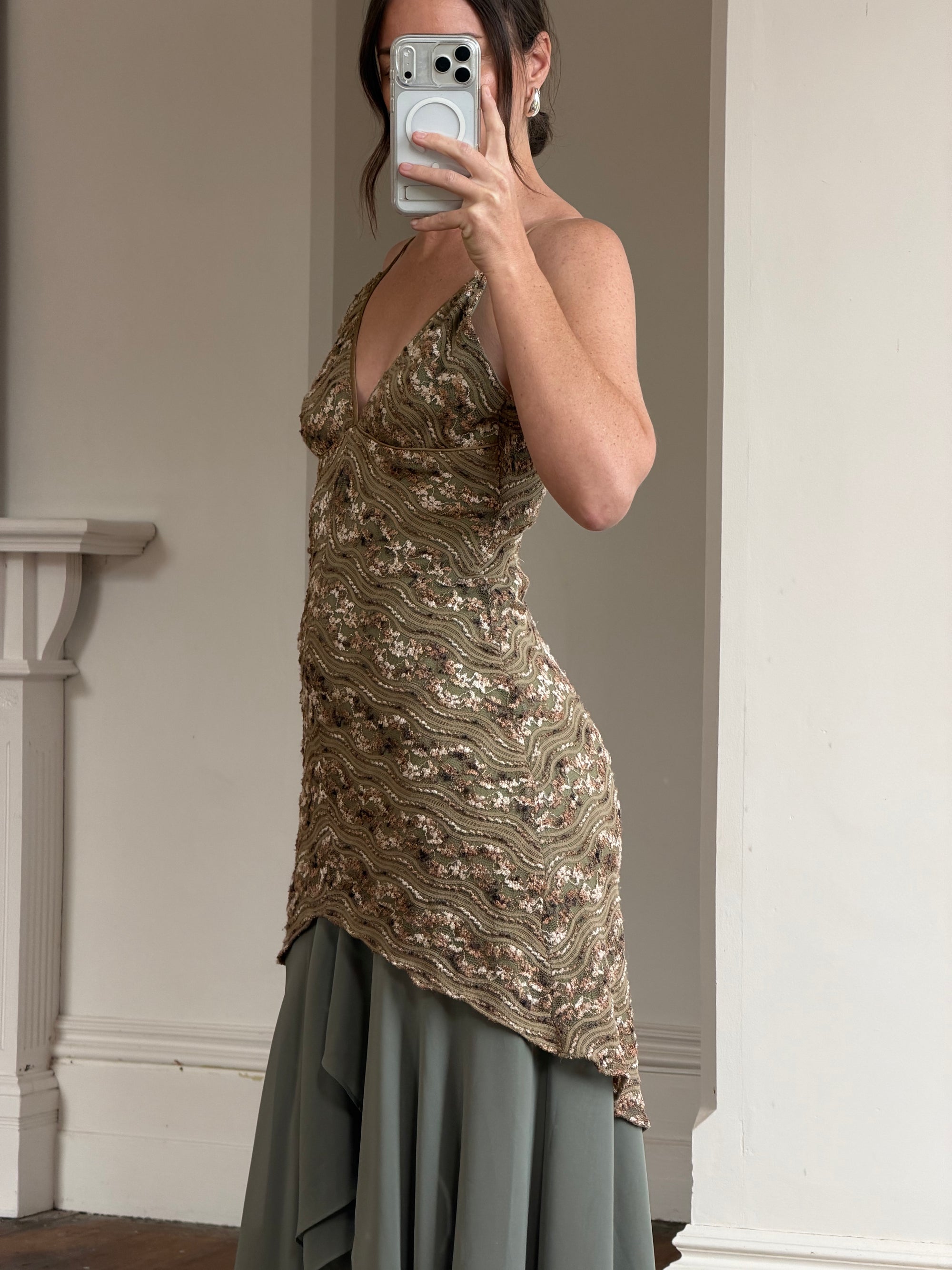 Vintage 90s Olive Lace Slip Dress