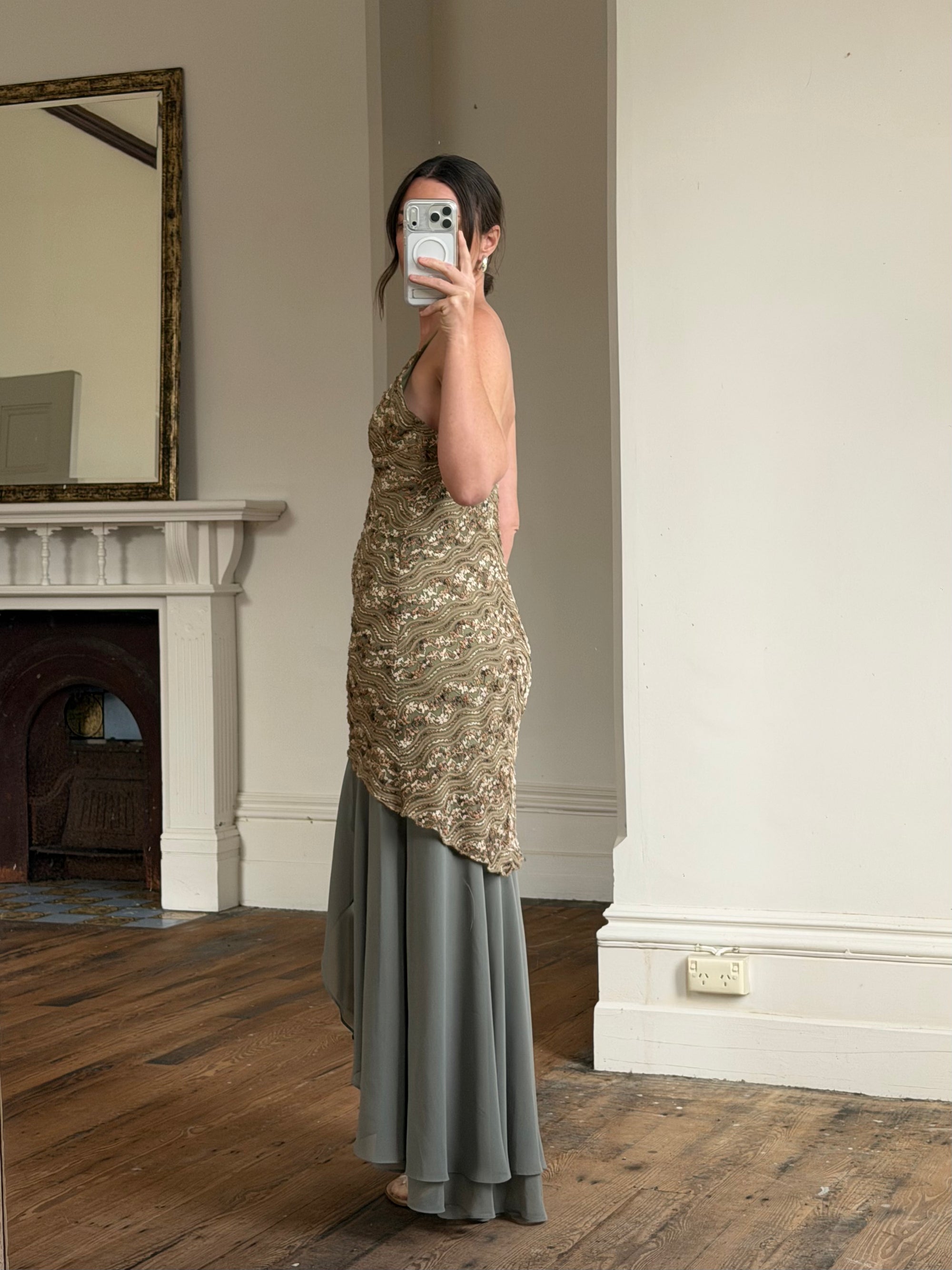 Vintage 90s Olive Lace Slip Dress