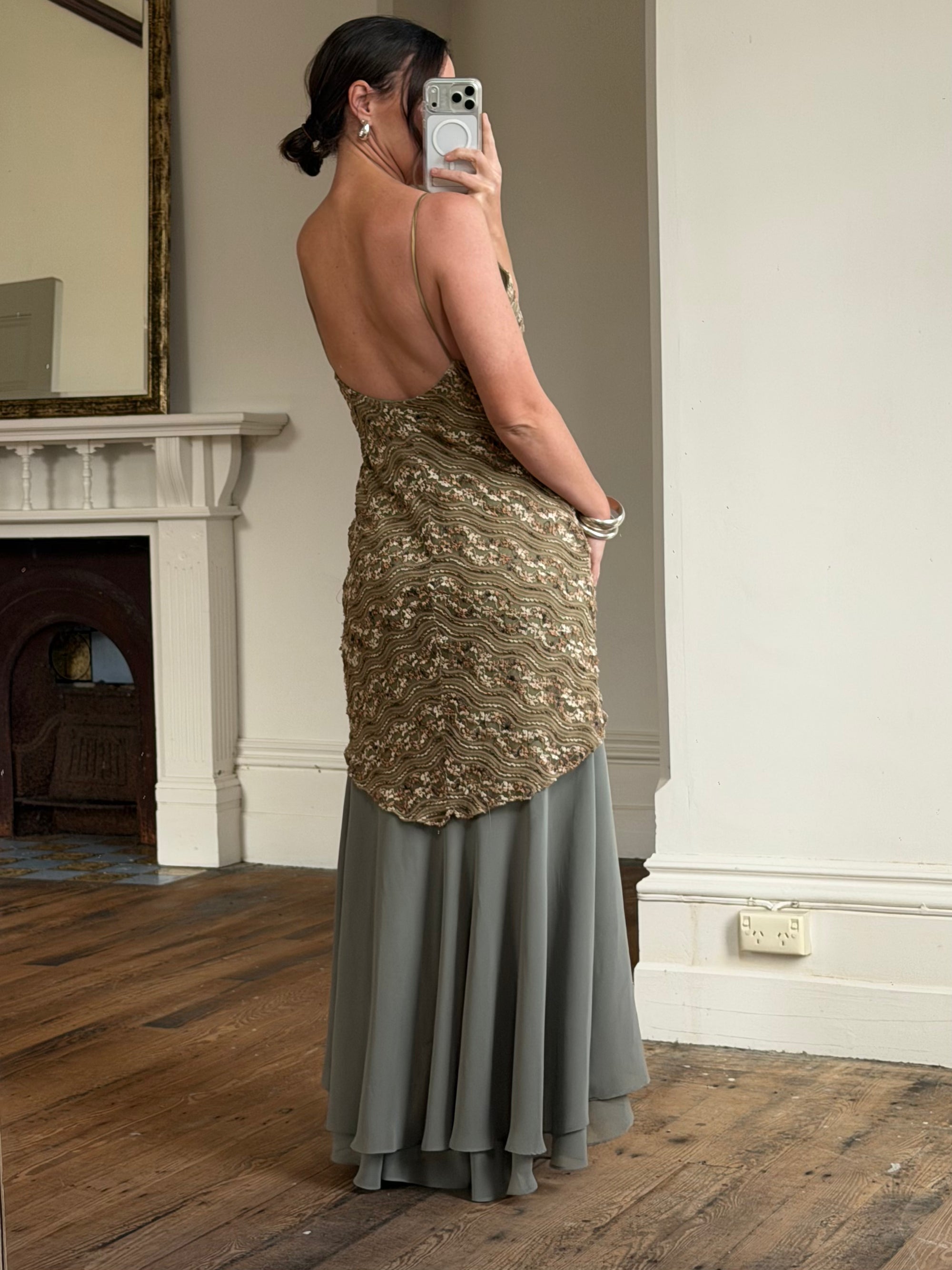 Vintage 90s Olive Lace Slip Dress