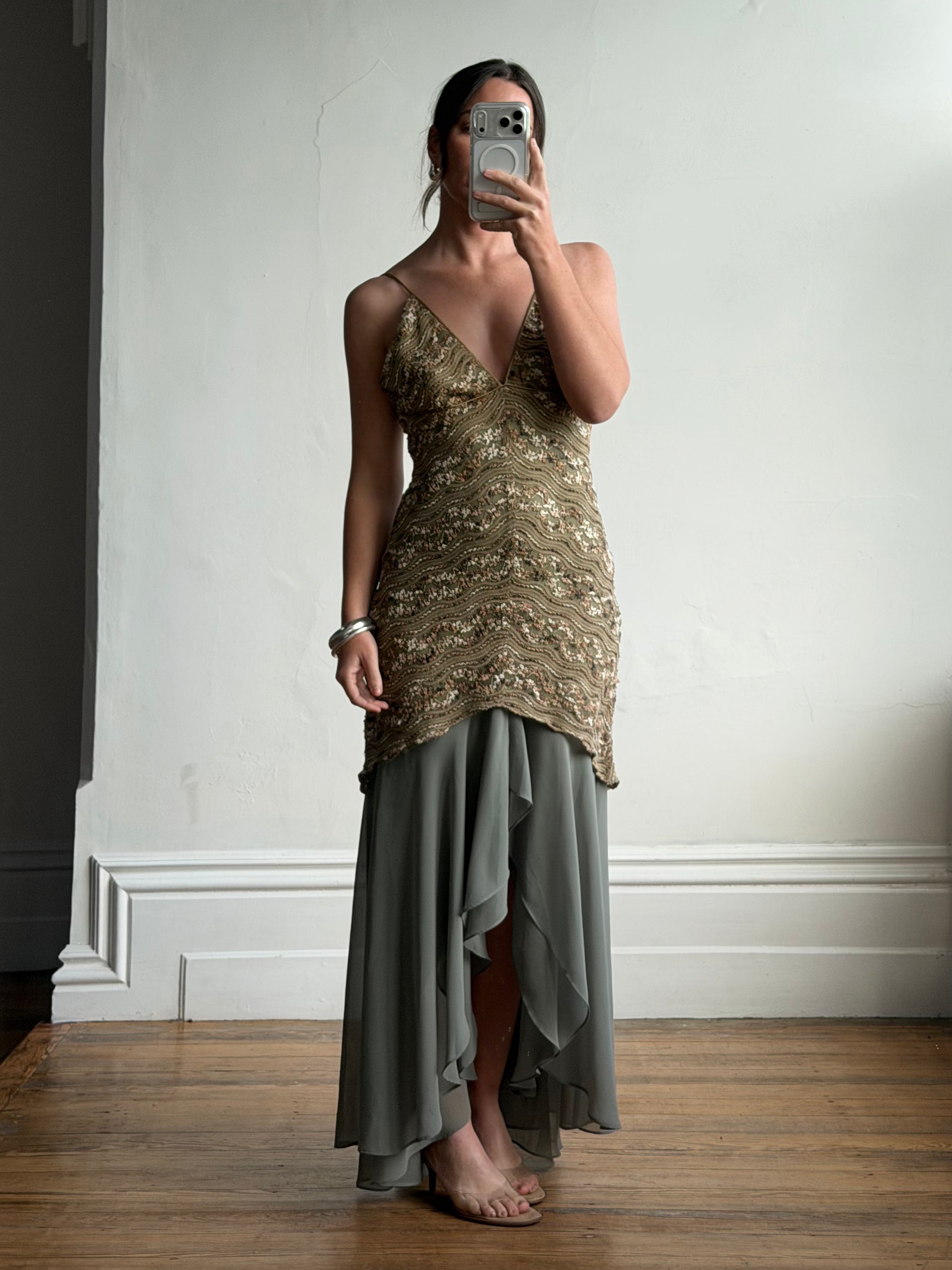 Vintage 90s Olive Lace Slip Dress
