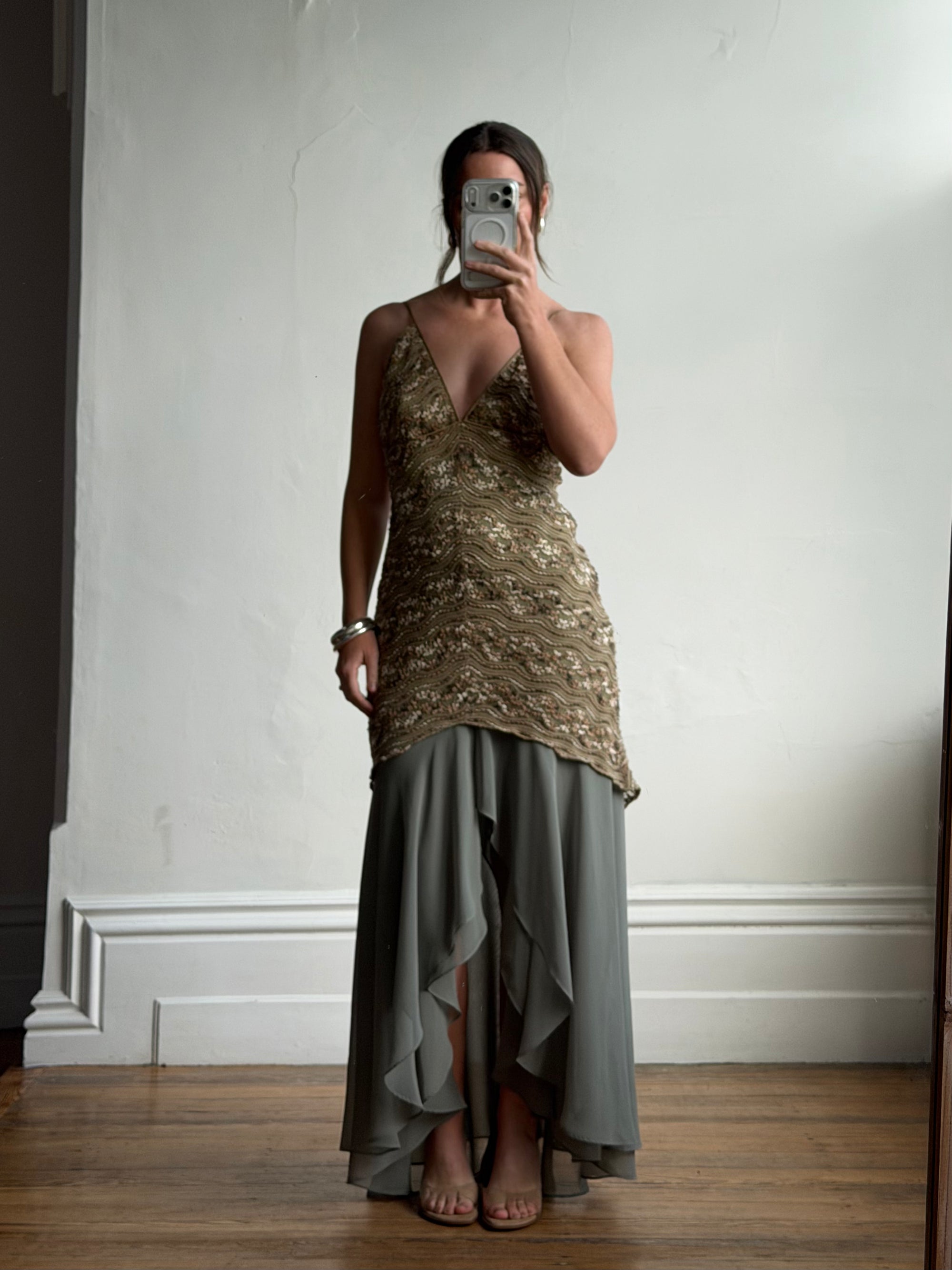 Vintage 90s Olive Lace Slip Dress