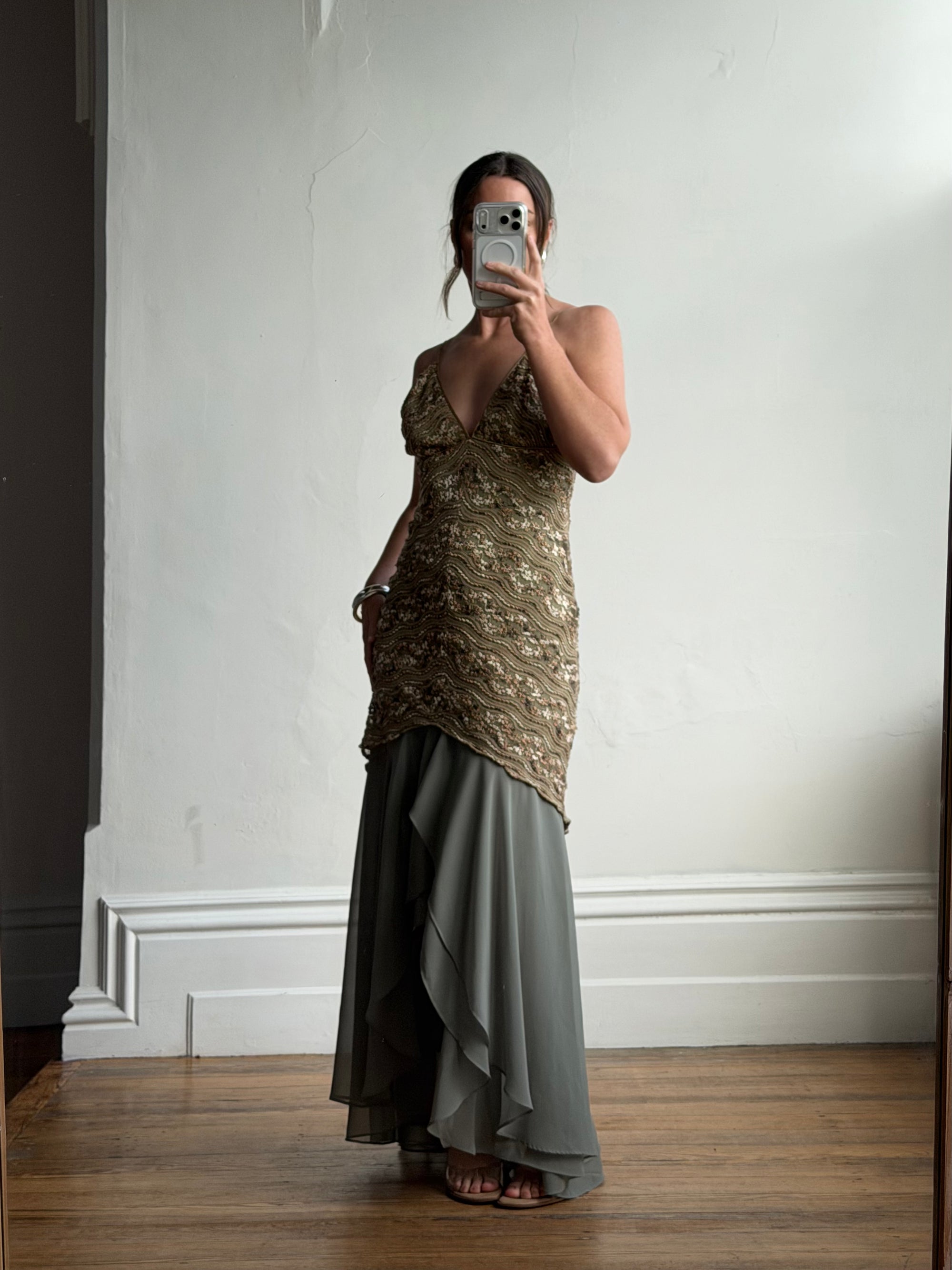 Vintage 90s Olive Lace Slip Dress