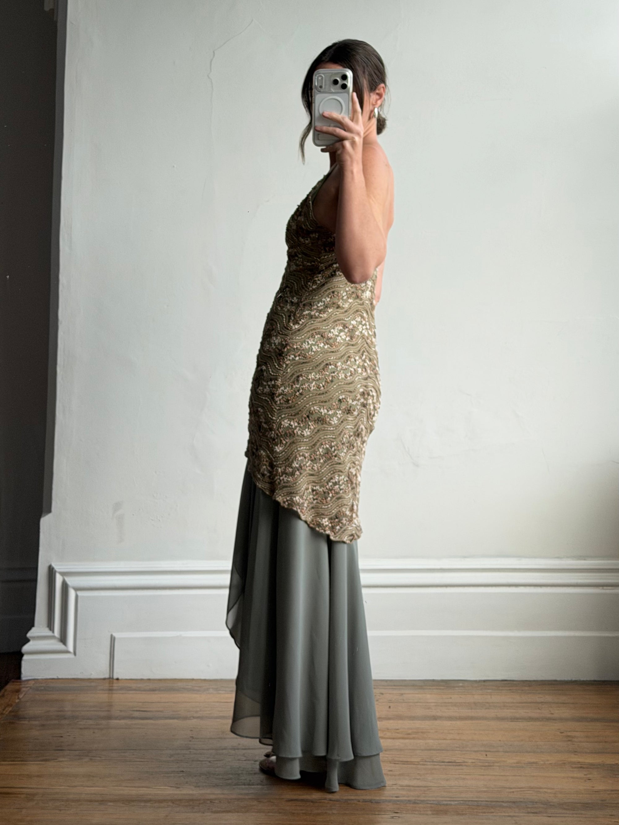 Vintage 90s Olive Lace Slip Dress