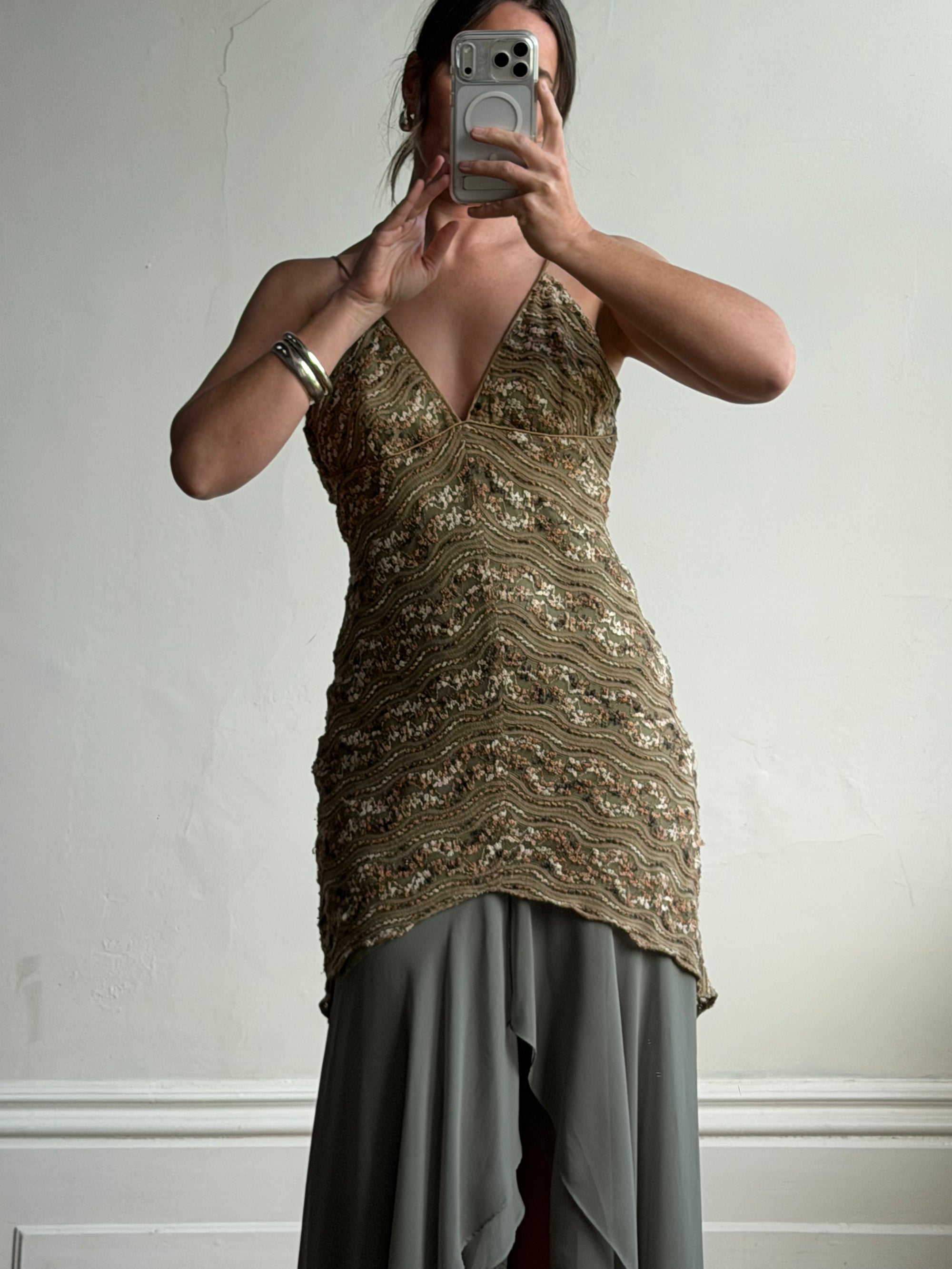 Vintage 90s Olive Lace Slip Dress
