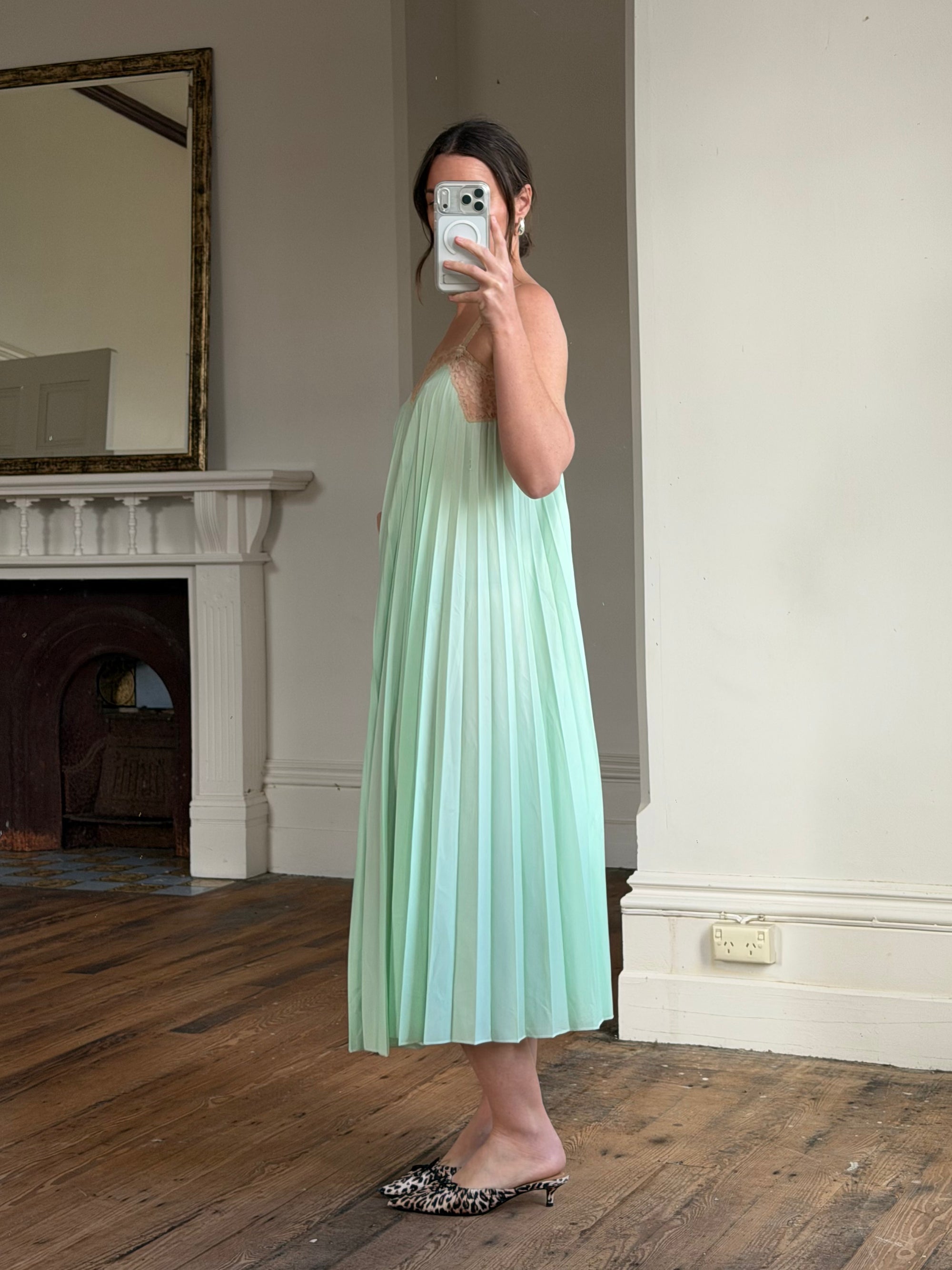 Vintage 50s Pleated Mint Green Slip Dress
