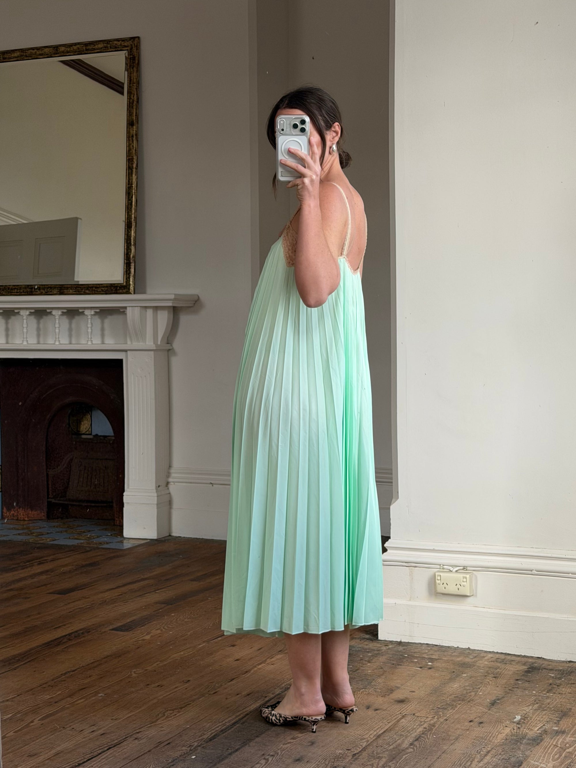 Vintage 50s Pleated Mint Green Slip Dress