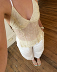 Vintage Y2K Beaded Silk Halter Top Ivory
