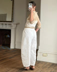 Vintage 90s Silk Ruffle Embroidered Blouse Creme