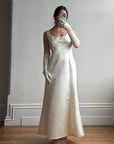 Vintage 90s White Satin Column Bridal Dress with Gloves