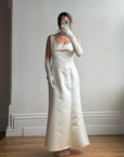 Vintage 90s White Satin Column Bridal Dress with Gloves