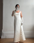 Vintage 90s White Satin Column Bridal Dress with Gloves