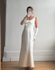 Vintage 90s White Satin Column Bridal Dress with Gloves