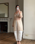 Vintage 90s Sheer Silk Beaded Button Front Top Creme