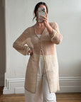 Vintage 90s Sheer Silk Beaded Button Front Top Creme