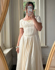 Vintage 90s Corset Satin Bridal Gown with Petite Rosettes