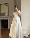 Vintage 90s Corset Satin Bridal Gown with Petite Rosettes