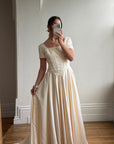 Vintage 90s Corset Satin Bridal Gown with Petite Rosettes