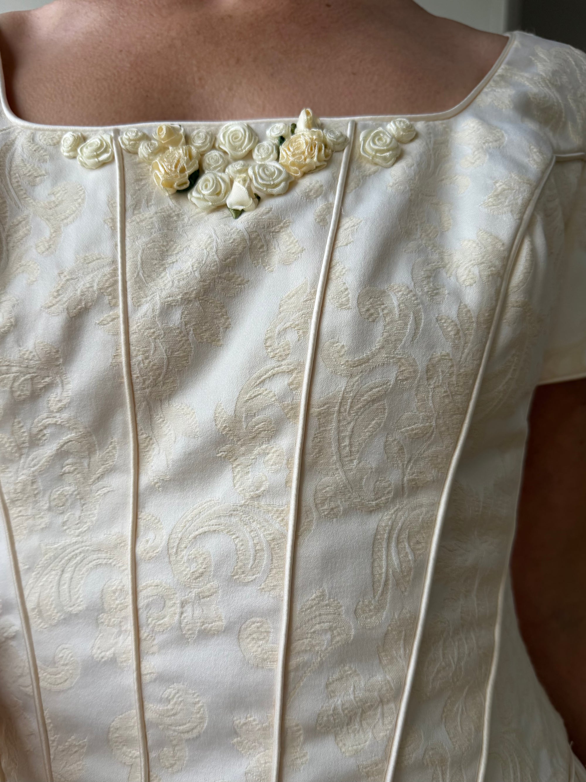 Vintage 90s Corset Satin Bridal Gown with Petite Rosettes