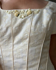 Vintage 90s Corset Satin Bridal Gown with Petite Rosettes