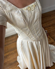 Vintage 90s Corset Satin Bridal Gown with Petite Rosettes