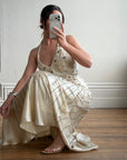 Vintage 90s Sunburst Sequin Halter Silk Backless Dress