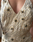 Vintage 90s Sunburst Sequin Halter Silk Backless Dress