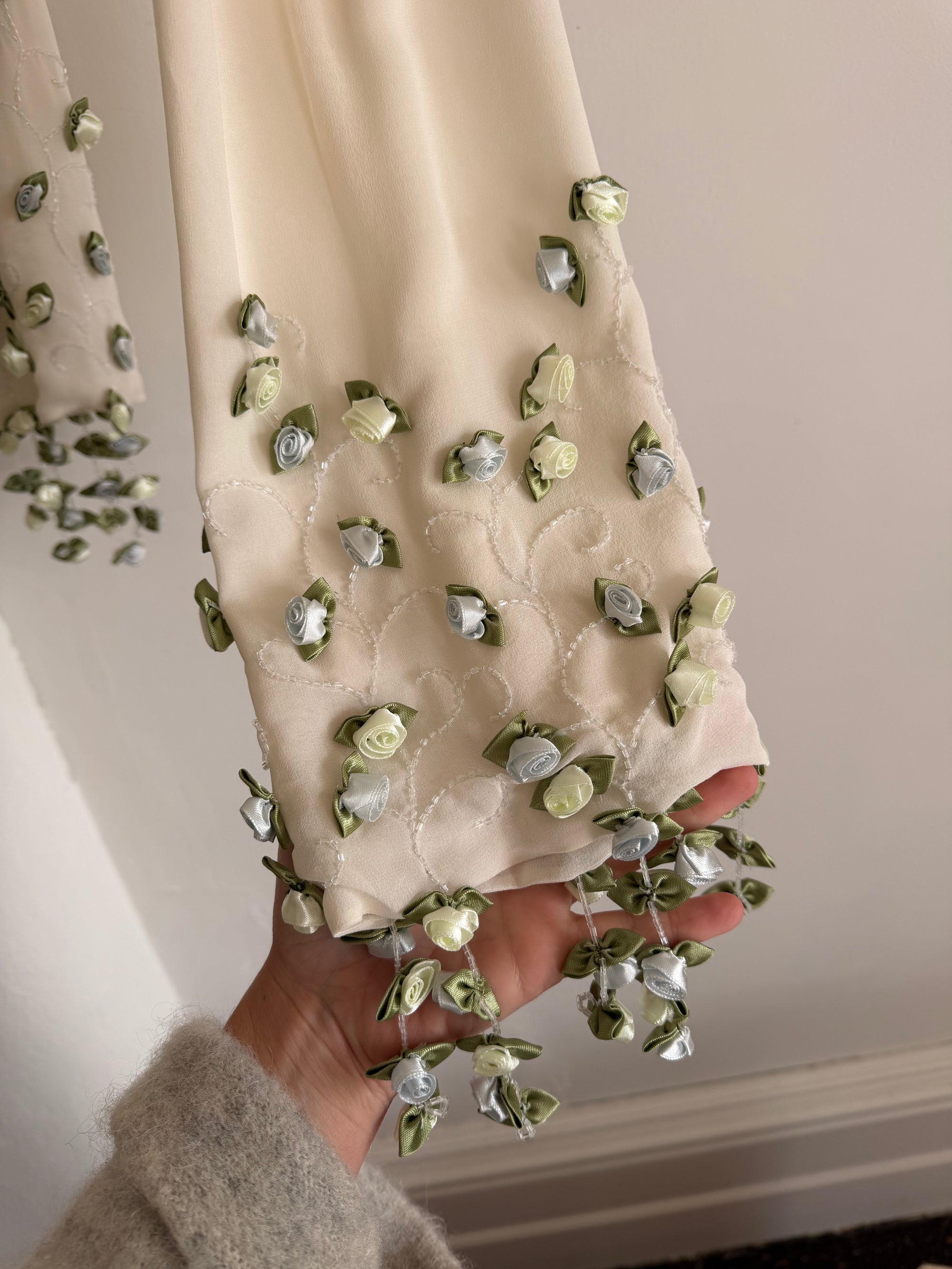 Vintage 90s Silk 3D Floral Chiffon Scarf
