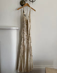 Vintage 90s Sunburst Sequin Halter Silk Backless Dress