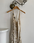 Vintage 90s Sunburst Sequin Halter Silk Backless Dress