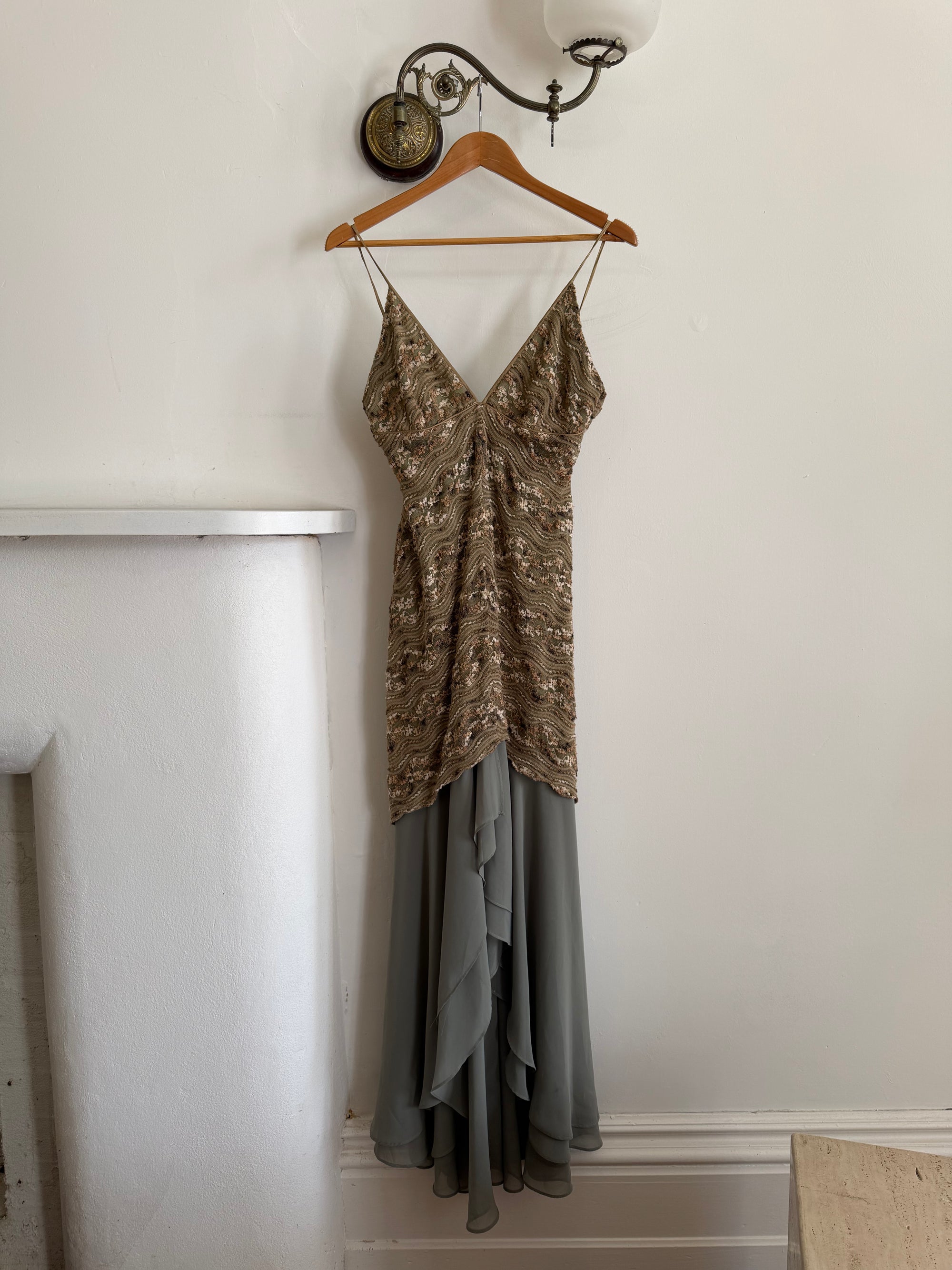 Vintage 90s Olive Lace Slip Dress
