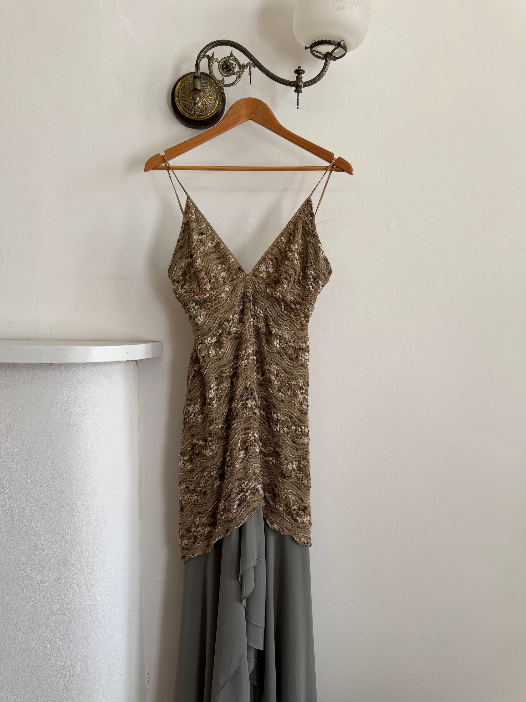 Vintage 90s Olive Lace Slip Dress