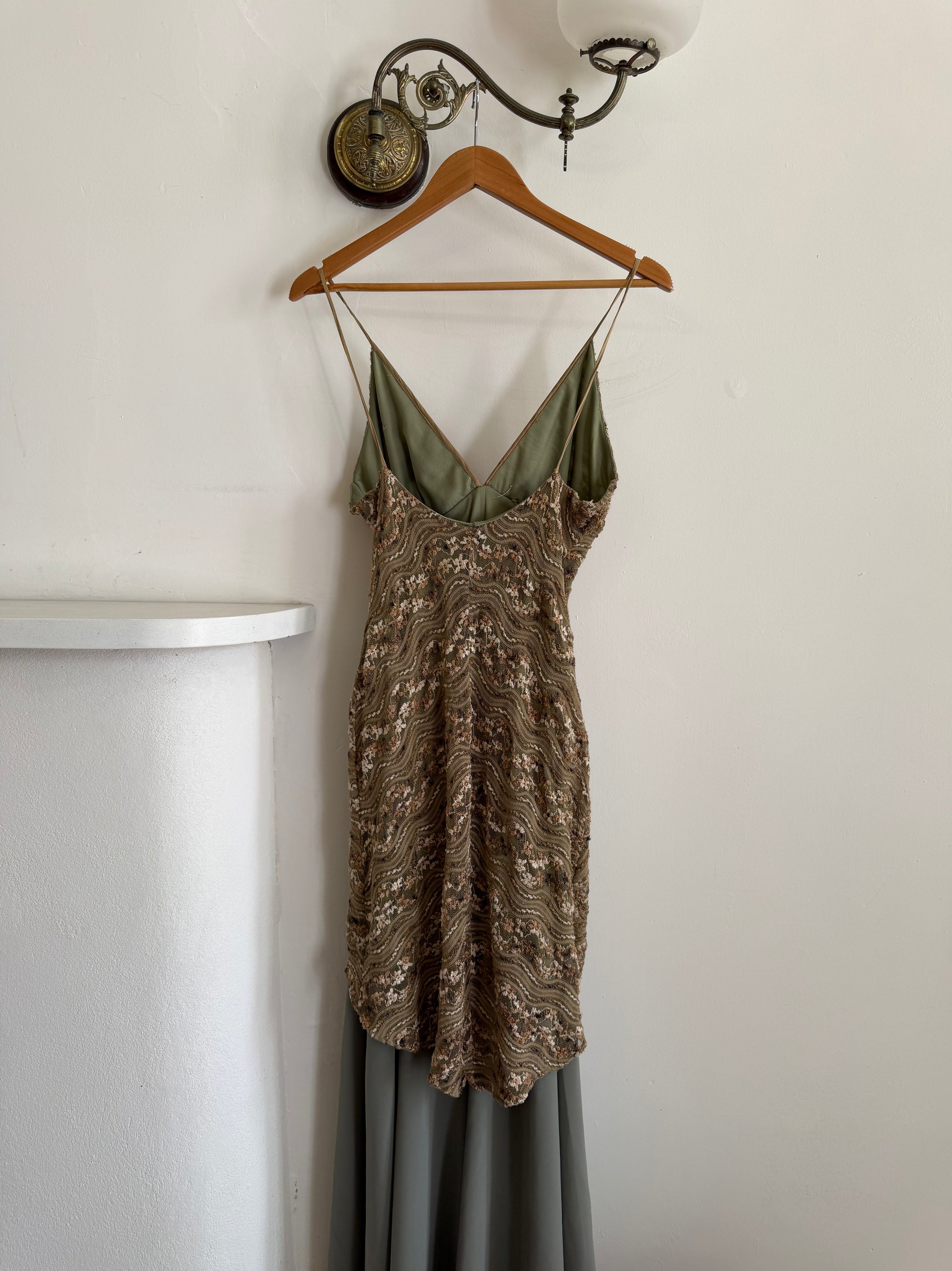 Vintage 90s Olive Lace Slip Dress